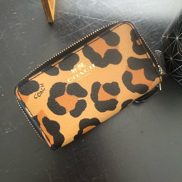 Coach Handbags - Coach Ocelot double zip coin purse tan/brown/black